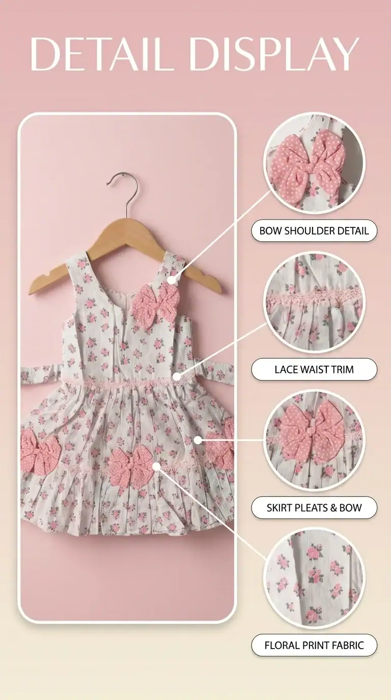 BreakOrDie girls white and pink floral cotton sleeveless toddler dress with decorative bows