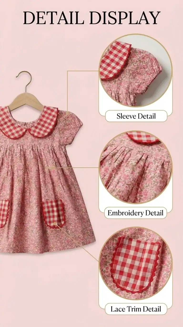 BreakOrDie girls pink floral cotton Peter Pan collar dress with gingham pockets