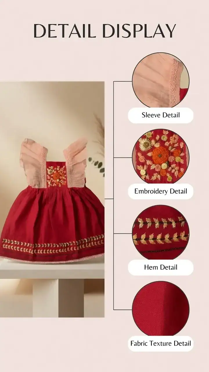 BreakOrDie girls berry red 100% cotton embroidered dress with floral bodice and ruffle shoulder straps
