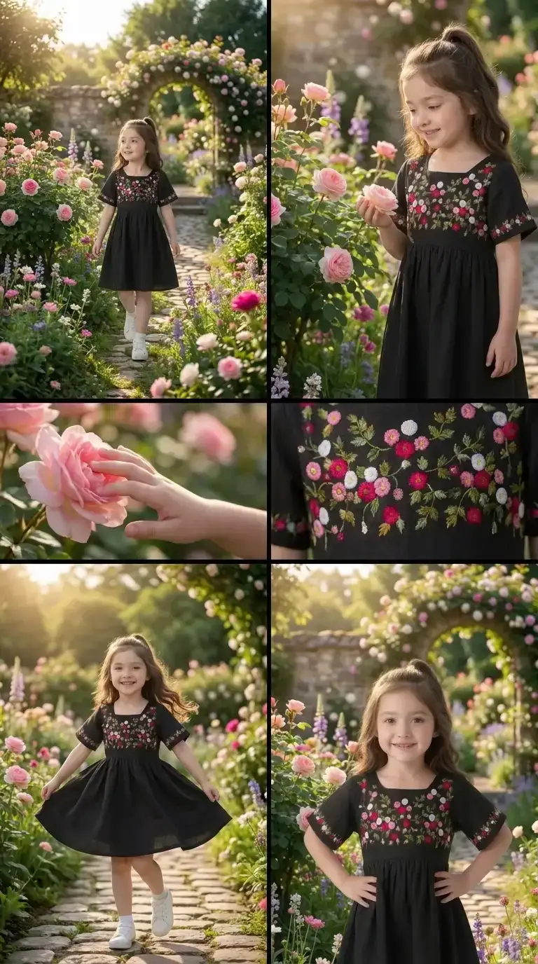 BreakOrDie girls deep purple 100% cotton embroidered dress with floral yoke and bell sleeves