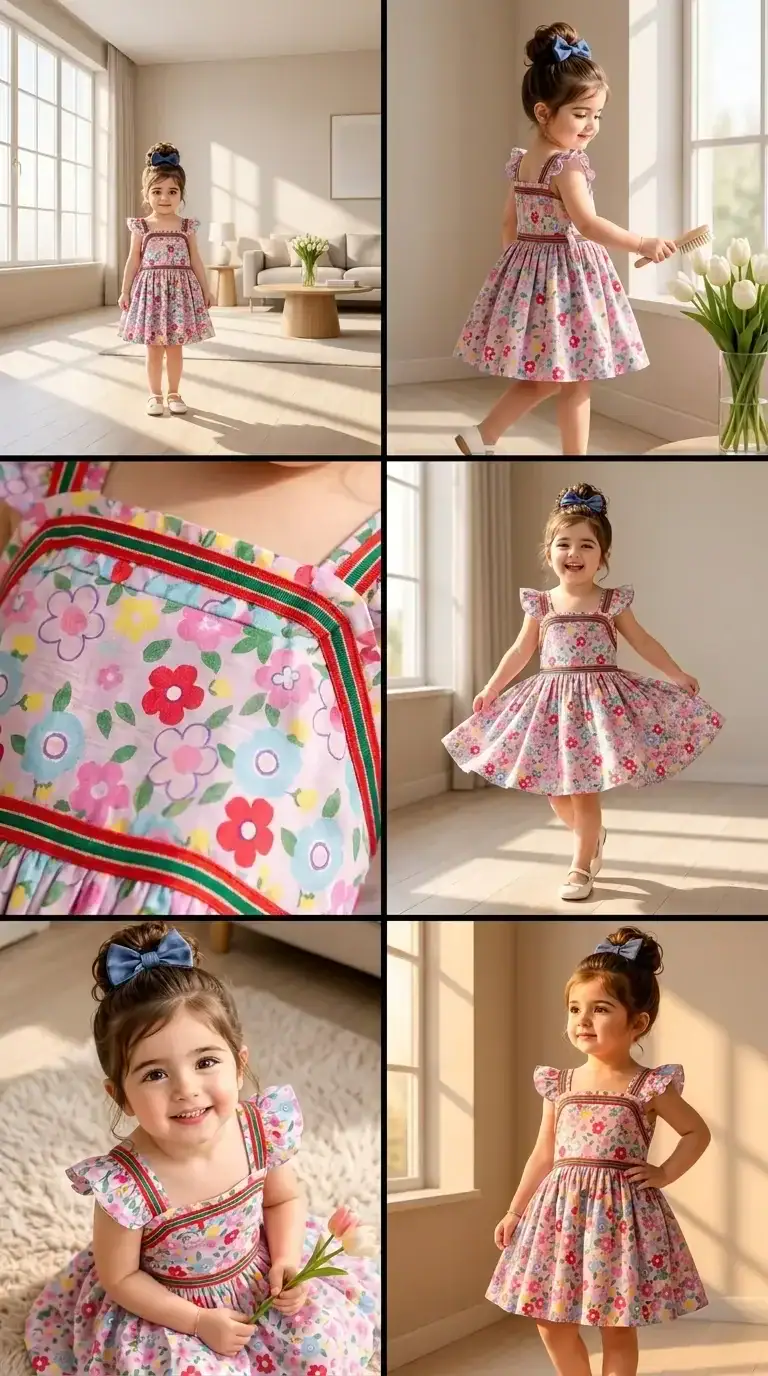 BreakOrDie premium floral cotton dress for toddler girls with flutter sleeves and square neckline