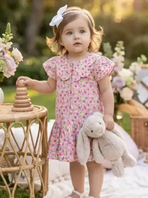 Colorful Floral Peter Pan Cotton Dress | 3T & 4T