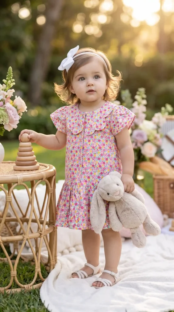Premium Cotton Toddler Girls Colorful Floral Peter Pan Dress | 3T and 4T