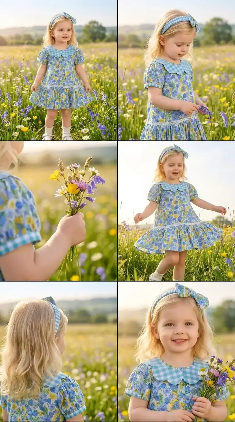 BreakOrDie girls floral print 100% cotton dress with Peter Pan collar and matching bow headband