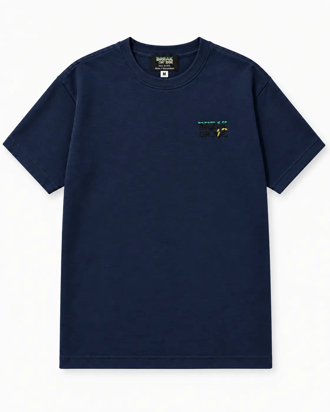 Hand-Embroidered Drop Shoulder T-Shirt – Deep Blue - Image 3
